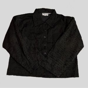 Vintage Silver Stream Black Button Down Fringe Top Shirt Women’s Size Large